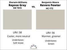 Learn all about Sherwin Williams Repose Gray in this color review. Repose Gray is a muted light greige paint color with violet undertones. Consider this paint color for a room with lots of light. Sherwin Williams Revere Pewter, Exterior Paint Palette, Sherwin Williams Greige, Gray Basement, Exterior Siding Colors