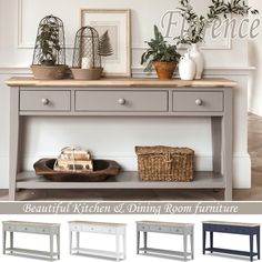 the beautiful kitchen and dining room furniture is available in four different colors, including grey