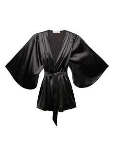 black silk satin shawl collar belted waist wide sleeves straight hem thigh-length Black Silk Robe, Black Angels, Angel Baby, Angel Sleeve, Silk Robe, Pretty Lingerie, Demi Bra, Silk Charmeuse, Lace Thong