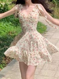 Summer Korean Dress, Floral One Piece Dress, Korean Dress Summer, Korean Dress Casual, Korean Summer Dress, Elegant Y2k, Y2k Mini Dress, Dress Fairy, Straps Dress