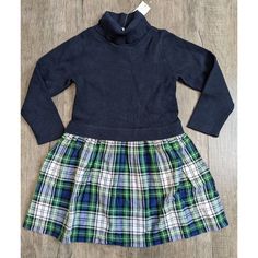 New With Tags Baby Gap Girl Navy Plaid Long Sleeve Sweater Dress Size 4 Cute Winter Dress For School, Long Sleeve Winter School Dress, Casual Winter School Dress, Casual Winter Dresses For School, Playful Blue Dress For Winter, Winter Playful Blue Dress, Playful Blue Winter Dress, Blue Fall Playtime Dress, Blue Dress For Playtime In Fall