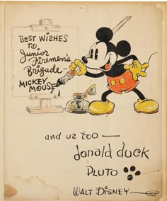 an old mickey mouse poster with writing on it