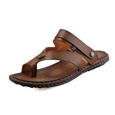 Mens Leather Casual Summer Beach Sandals - Coffee - CU182SCITCW - Men's Shoes, Sandals  #Sandals #Men's #Shoes # #Sandals Brown Single Toe Strap Flip Flops For Beach Season, Brown Open Toe Flip Flops For Beach Season, Brown Toe Post Sandals For Summer, Brown Single Toe Strap Flip Flops For Vacation, Brown Toe Post Sandals For The Beach, Brown Flip Flops With Single Toe Strap For Summer, Brown Open Toe Flip Flops For Summer, Brown Open Toe Sandals For Beach Season, Brown Open-toe Sandals For Beach Season