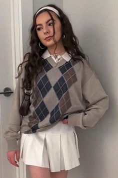 Argyle Vneck Sweater Light Academia Outfits Latina, Argyle Sweater, Light Academia, Preppy Outfits, Preppy Style, Lemonade, New England, Shop Now, Skirt