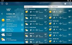 the weather channel on an ipad screen with icons and other things to see in it