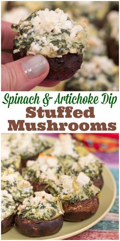 spinach and artichoke dip stuffed mushrooms are an easy appetizer for any occasion