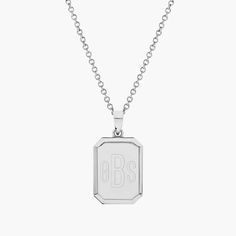 Anchor your latest layered look with our Willow Pendant Necklace. Our rectangular pendant is the perfect canvas for a bold monogram or initials and we love the delicate and timeless cable chain. Available in 14k gold plated, rhodium plated or 14k rose gold plated brass Pendant measures 3/4" by 5/8" 18" cable chain with 2" extender Lobster claw closure Made in the USA With engraving this item is FINAL SALE SKU: BYN1170 Elegant Silver Rectangular Initial Necklace, Classic Rectangular Initial Necklace, Silver Engraved Initial Rectangular Necklace, Classic Monogram Rectangular Jewelry, Luxury Rectangular Initials Jewelry, Classic Rectangular Jewelry For Personalized Gifts, Classic Engraved Initial Necklace With Rectangular Pendant, Elegant Jewelry Dog Tag With Initials, Trendy Rectangular Cable Chain Jewelry