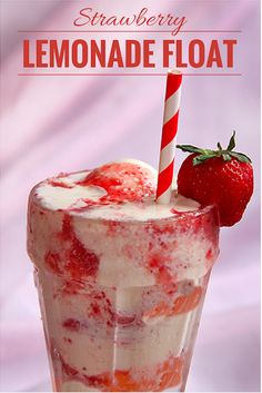 the strawberry lemonade float is ready to be eaten