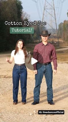 a man and woman standing next to each other in front of power lines with the caption cotton eyed joe