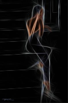 an abstract image of a woman leaning against a wall