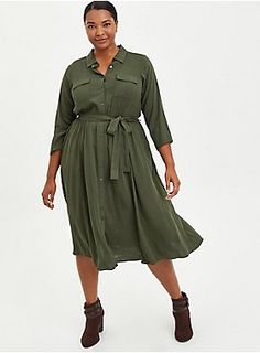 Plus Size - Midi Rayon Slub Belted Shirtdress - Torrid Plus Size Fall, Shirt Dress Style, Shirt Dresses, Women Midi, Torrid Dresses, Midi Shirt Dress, Elbow Length Sleeve, Girls Night, Cocktail Party