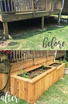 the before and after photo shows how to build a raised garden bed