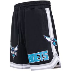 Showcase your Charlotte Hornets pride in these Chenille shorts from Pro Standard. They feature detailed Charlotte Hornets graphics with touches of raised embroidery. The striped trim will also help put attention on your favorite NBA team. Brand: Pro Standard Chenille applique Elastic waistband with drawstring Embroidered fabric applique Heat-sealed graphics Imported Inseam on size M measures approx. 9'' Machine wash, tumble dry low Material: 100% Cotton Officially licensed Side splits at bottom Cotton Three Stripes Streetwear Shorts, Cotton Shorts With Side Stripes, Three Stripes Sports Shorts, Sports Shorts With Three Stripes, Three Stripes Shorts For Sports Events, Shorts With Three Stripes For Sports Season, Cotton Shorts For Sports Events, Black Shorts With Side Stripes, Black Three Stripes Sports Shorts