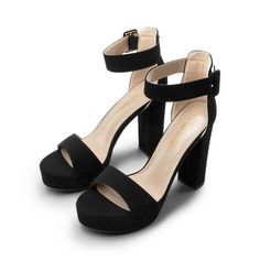 Dream Pairs Women's Party Dress Shoes Ankle Strap Wedding High Chunky Platform Heel Sandals HI-LO BLACK/NUBUCK Size 9. Open-toe heels are designed in smooth vegan leather/suede. Gender: female.  Age Group: adult. Low Heel Platform Party Heels, Party Platform Heels With Low Heel, Low Platform Heels For Party, Chic Round Toe Block Heels For Prom, Chic Block Heels With Round Toe For Prom, Party Wedding Shoes With Ankle Strap And Stacked Heel, Party Wedding Shoes With Stacked Heel And Ankle Strap, Elegant Platform Block Heels For Party, Wedding Shoes With Platform And Block Heel