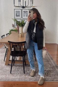 Jean Pants Outfits Fall, Sling Back Mules Outfit, Fall Shoes With Dress 2024, September Outfit Aesthetic, Burken Stocks Shoes Outfit Women, Women’s Casual Outfit Fall, Fall Cloths Ideas, Cozy Clogs Outfit, Women Must Have Clothes