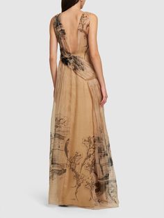 Find ALBERTA FERRETTI Printed Silk Organza Long Dress on Editorialist. Concealed side zip closure. All over print placement may vary. Lined. Model is wearing a size40 Beige Silk Cocktail Maxi Dress, Beige Silk Maxi Dress For Cocktail, Beige Evening Dress For Spring Gala, Spring Gala Beige Evening Dress, Organza Long Dress, Organza Gowns, Satin Dress Long, Silk Print Dress, Silk Maxi Dress