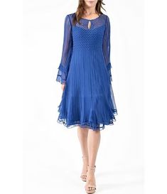 Komarov Pleated Chiffon Keyhole Neck Long Sleeve Fit and Flare Dress | Dillard's Long Sleeve Pleated Chiffon Party Dress, Pleated Long Sleeve Chiffon Party Dress, Pleated Long-sleeve Chiffon Party Dress, Formal Pleated Flowy Chiffon Dress, Formal Flowy Pleated Chiffon Dress, Elegant Flowy Pleated Chiffon Dress, Spring Chiffon Dress With Sheer Long Sleeves, Spring Long Sleeve Pleated Chiffon Dress, Long Sleeve Pleated Chiffon Dress For Spring