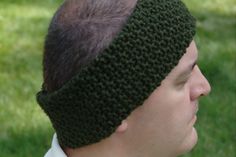 a close up of a person wearing a knitted headband with a hairline