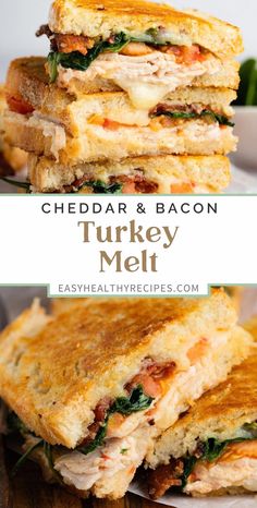 Indulge in the ultimate comfort food experience with this mouthwatering turkey melt. Nestled between slices of perfectly toasted sourdough, juicy turkey pairs harmoniously with melted cheddar and crispy bacon, creating a symphony of flavors in every bite. Perfect for lunch or a cozy dinner, this sandwich is sure to become a family favorite. Whether you're a seasoned chef or a kitchen newbie, this easy-to-follow recipe will have you savoring every delicious moment. Bacon Turkey, Turkey Melt, Best Sandwich Recipes, Dinner Sandwiches, Salad Pasta, Health Dinner Recipes, Chapati, Sandwich Recipes, Keto Dessert