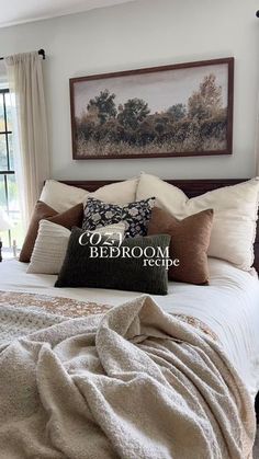 Texas Master Bed, Cozy Bedroom Gray Walls, Organic French Country, Bedding Inspiration Cozy Layered, Lone Fox Bedroom, Dark Bedframe Bedroom Ideas, Dark Academia Bedding, Mountain Bedroom Decor, Above Bed Decor Master