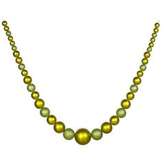 a yellow and green beaded necklace on a white background