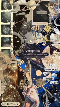 an altered collage with space, stars and other things in the middle of it