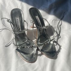 These Are In Perfect Condition, Never Worn. Come With Box And Dust Bag. Ask Me Anything Luxury Bedazzled Heels For Formal Occasions, Manolo Hangisi, Manolo Heels, Manolo Blahnik Vintage Shoes, Silver Manolo Blahnik Heels, Manolo Blahnik Black Heels, Vintage Manolo Blahnik Heels, Manolo Blahnik Vintage Heels, Manolo Blahnik Kitten Heels