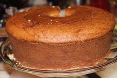 a cake sitting on top of a glass plate