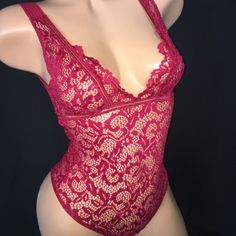 New Victoria’s Secret Lace Bodysuit In A Beautiful Cranberry. Sexy Elegant And So Versatile... Wear It With Jeans, Under A Blazer Or All By Itself! Size Xs Note: The Last Pic Is Slightly Different My Prices Are Very Reasonable, Firm Red Bodysuit, Lace Bodysuit, Pink Red, Victoria’s Secret, Cranberry, Victoria's Secret, Ootd, Womens Tops, Lingerie