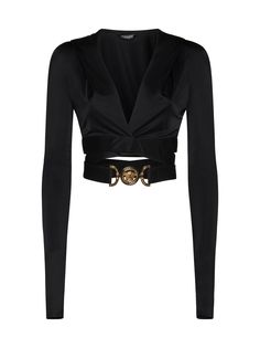 100% Viscose | Versace Women's Long Sleeve Crop Top in Black | SS23 Blackpink Versace, Versace Outfit Women Casual, Versace Clothes Women, Versace Outfit Women, Versace Crop Top, Versace Blouse, Versace Clothes, Crop Top Men, Versace Tops