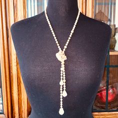 This Is A Beautiful Lariat Necklace By Sundance. Gorgeous Baroque Keishi Pearls And Punk Jasper And White Chalcedony. New With Tags And Sundance Box. The Subtle Pinks And Creams Of The Gemstones Make This A Versatile And Wearable Piece, While The High Luster Of The Pearls Picks Up The Punks And Creams And Adds Some Lavender Tones. Truly A Pretty Piece And One That Is Sure To Get A Lot Of Exposure. Measures ~36 Inches End To End When Untied. Knotted As It Is, The Part That Goes Around Your Neck M Elegant Lariat Necklaces Hand Knotted, Elegant Long Lariat Necklace For Evening, Elegant Hand-knotted Lariat Necklaces, Adjustable Long Lariat Necklace With Pearl Drop, Elegant Handmade Lariat Drop Necklace, Elegant Single Strand Lariat Necklace, Elegant Handmade Lariat Necklace, Beaded Lariat Necklace For Wedding, Handmade Elegant Lariat Necklace