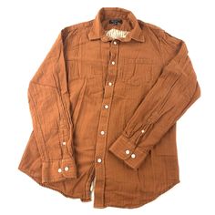 Banana Republic Button Up Shirt Womens Medium Standard Fit Striped Orange Casual Faint signs of discoloration on edges, otherwise in good preowned condition Armpit to armpit- 21in Collar to bottom- 28in Underarm to cuff- 20in Brown Long Sleeve Shirt With Buttons, Brown Cotton Shirt For Work, Brown Button-up Top With Pockets, Brown Long Sleeve Cotton Shirt, Brown Tops With Placket For Fall, Casual Brown Cotton Blouse, Brown Long Sleeve Cotton Blouse, Long Sleeve Brown Cotton Blouse, Long Sleeve Cotton Blouse In Brown