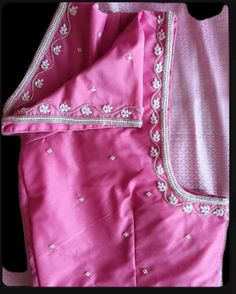 Blouse Back Neck Handwork Designs, Blouse Simple Hand Work Designs, White Beads Aari Work Blouse, Very Simple Maggam Work Designs, Simple Maggam Works For Blouses, Simple Pearl Work Blouses, Zardosi Blouse Designs, Simple Beads Design On Blouse, Simple Maggam Designs