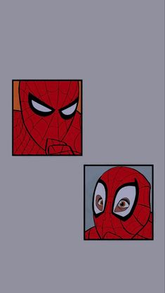 two pictures of spider - man with different expressions