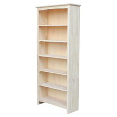 a wooden bookcase with four shelves on each side