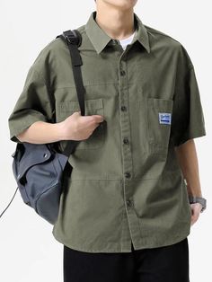 Men's Short Sleeve Buttoned Casual Cargo Shirt Casual Green Short Sleeve Shirt With Pockets, Green Casual Short Sleeve Shirt With Pockets, Urban Tops With Pockets For Outdoor Activities, Short-sleeved Camp Shirt With Pockets For Streetwear, Short Sleeve Camp Shirt With Pockets For Streetwear, Casual Shirt With Pockets For Outdoor, Button-up Tops With Pockets For Outdoor Activities, Khaki Short Sleeve Shirt For Streetwear, Casual Short Sleeve Shirt With Pockets For Outdoor