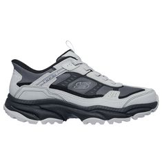 Take the trails in feet forward comfort with Skechers Hands Free Slip-ins : Vigor AT. This outdoor trail design features a leather and synthetic upper with stretch laces, a Skechers Air-Cooled Memory insole and a rugged traction outsole. | Skechers Men's Slip-ins: Vigor AT Slip-On Shoes | Wide Width | Skechers Hands Free Slip-ins for an easy fit | Skechers Air-Cooled Memory Foam cushioned comfort insole | Leather and synthetic upper with stretch laces | Rugged traction outsole | 1 1/2-inch heel height | Skechers Lace-up Running Shoes With Vented Sides For Outdoor Activities, Lace-up Running Shoes With Vented Sides For Outdoor, Outdoor Activities Running Shoes With Vented Sides, Low-top Running Shoes With Vented Sides For Outdoor, Synthetic Walking Shoes With Vibram Sole For Light Sports, Round Toe Sneakers With Vented Sides For Outdoor Activities, Gray Trail Running Shoes With Branded Insole For Outdoor, Functional Outdoor Sneakers With Vented Sides, Gray Walking Shoes For Outdoor Activities