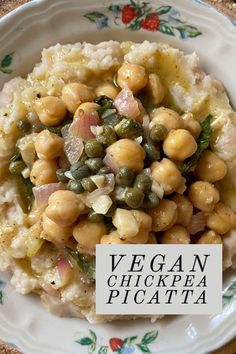 vegan chickpea picata on a white plate