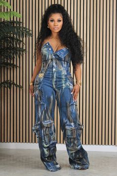 Demi Outfits, Print Denim, Straight Leg Denim, Printed Denim, Denim Jumpsuit, Blue Pattern, Denim Fabric, Button Detail, Shopping Cart