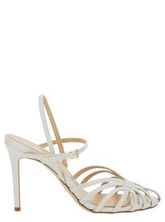 Sandals Ankle strap closure Gold-colored buckle Front cage Stiletto heel White Patent leather Heel height: 9 cmComposition: 74% Polyurethane 21% Polyester 5% Cotton Luxury Strappy Sandals With Buckle Closure, Evening Sandals With Multiple Ankle Straps, Formal Sandals With Multiple Straps And High Heel, Formal High Heel Sandals With Multiple Straps, Elegant High Heel Sandals With Multiple Straps, Leather Heels With Straps, Elegant Sandals With Multiple Ankle Straps, Strapped Sandals With Heel Strap For Evening, Formal Sandals With Multiple Straps And Open Heel