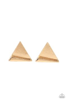 Die TRI-ing   Earrings      735-Lovelee's Treasures-earrings,gold,jewelery,post,triangle Paparazzi Accessories Jewelry, Gold Triangle, Jewelry Images, Paparazzi Accessories, Gold Geometric, Paparazzi Jewelry, Earring Sale, Love Is Free, Brass Earrings