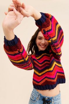 Rent Colorful Waves Crochet Pullover from Nuuly. Pick 6 items for $98/month. Free shipping + returns. Chunky Knit Vest, Waves Crochet, Colorful Waves, Tweed Shirt, Oversized Plaid Shirts, Knit Items, Crochet Pullover, Fringe Shirt, Embroidered Jean Jacket