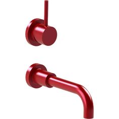 a red bathroom faucet with two handles and nozzles on the side