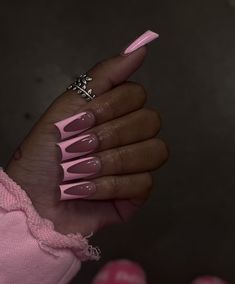 Solid Color Nail Sets, Pink On Pink Acrylic Nails, Medium Full Set Nails, Medium Long Nail Designs, Baby Pink Birthday Nails, Light Pink Tip Nails, Pink 90s Nails, Different Shape Nails, Acrylic Nails Square Medium