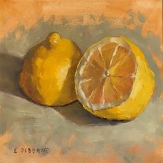 a painting of two lemons on a table