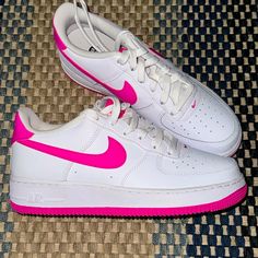 Brand New Never Worn Pink And White Nikes Size 6y Hot Pink Nike Air Force 1, Hot Pink Air Forces, Pink And White Air Force 1, Air Force Pink, Nike Shoes Kids, Pink Nike Shoes, Air Force Shoes, Nike Shoes Air Force, White Nike Shoes