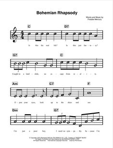 sheet music with the words bohemian rhapsody written in black and white