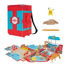 an assortment of toys including a play set