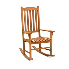 a wooden rocking chair on a white background