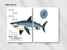 two shark birthday cards with the number three on them and an image of a shark holding a